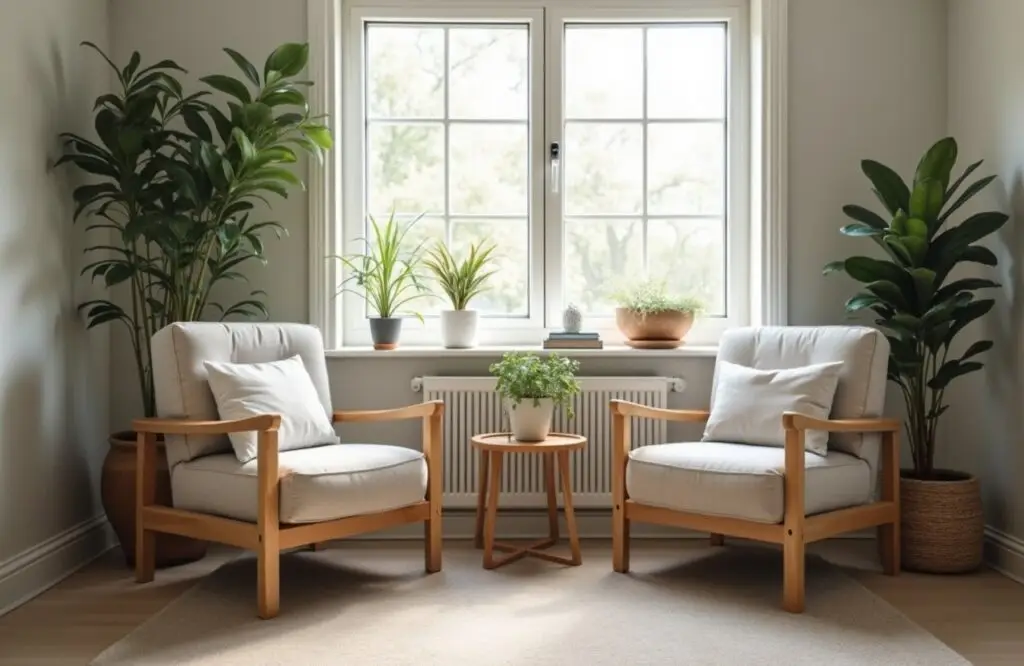 Residential therapy room designed for private mental health counseling