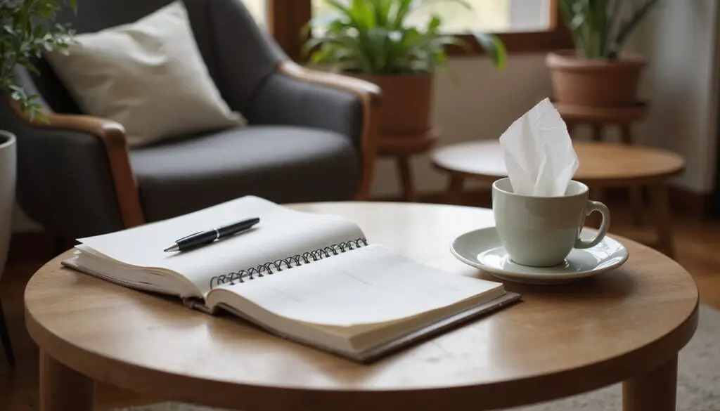 Close-up of a pen placed on a blank notebook page
