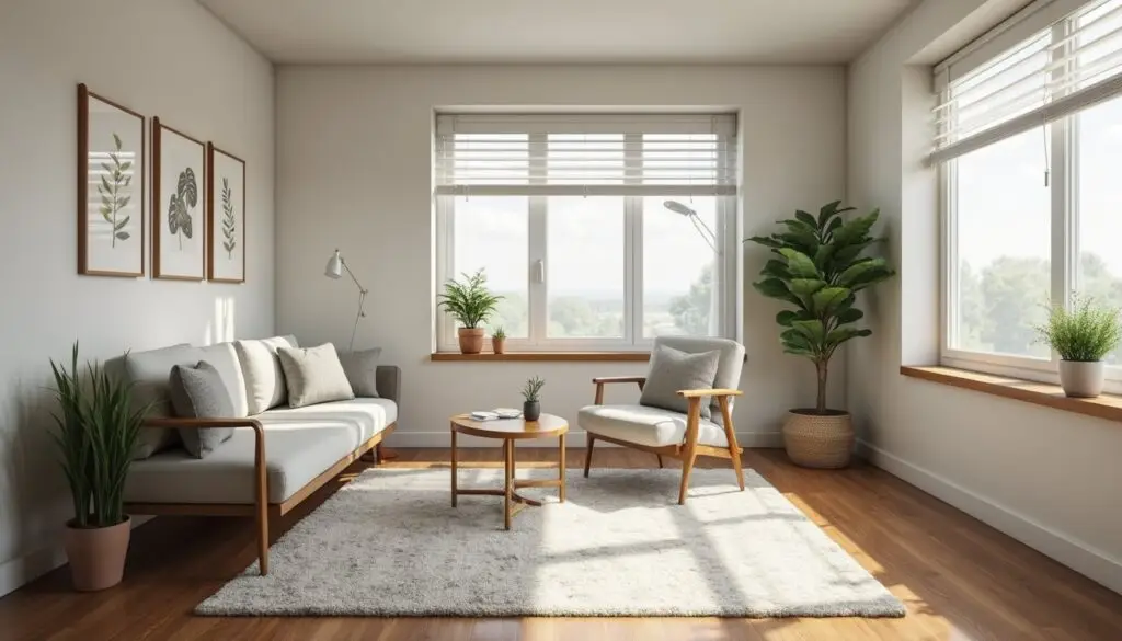 A calm setting of a room for mental health therapy sessions