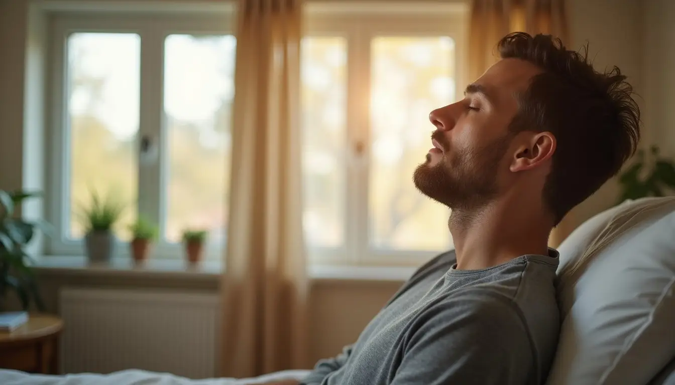 A man sitting calmly on a saofa