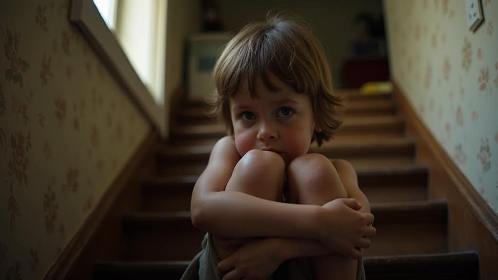Child sitting alone on stairs hypervigilance emotional suppression caretaking