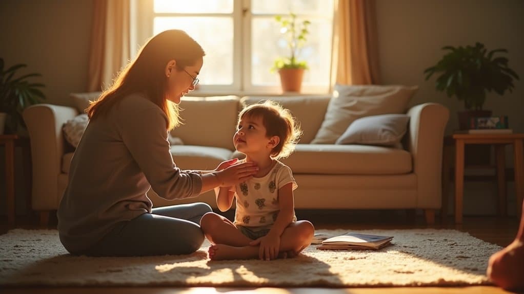 Mother taking care of child trusted adult stabilizes children